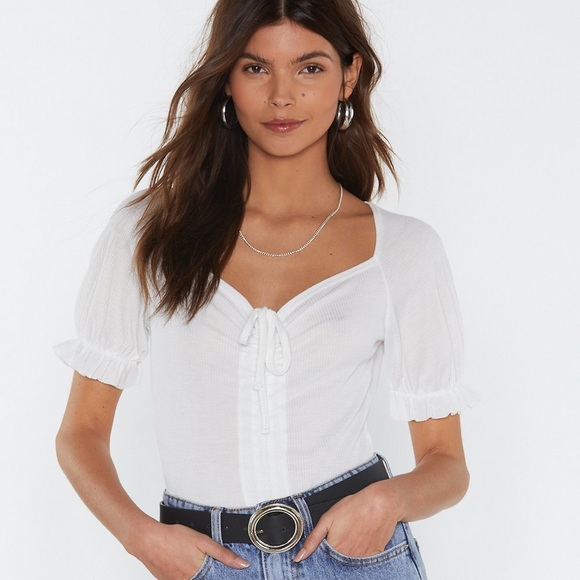 Nasty Gal Tops - Ribbed Puff Bodysuit